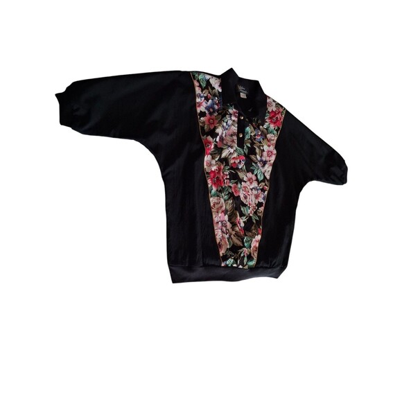 Silver Threads Womens Black vintage windbreaker Shirt Pullover 1X Floral Button - Picture 1 of 8